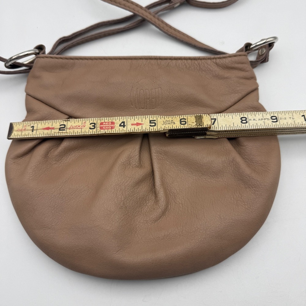 Moretti Crossbody Bag Women Small Tan Leather Pleated Round Purse - Picture 6 of 6